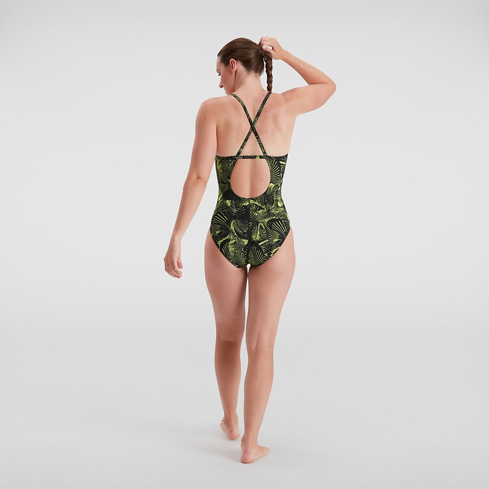 Maillot de bain Femme Allover Fixed Crossback noir/vert