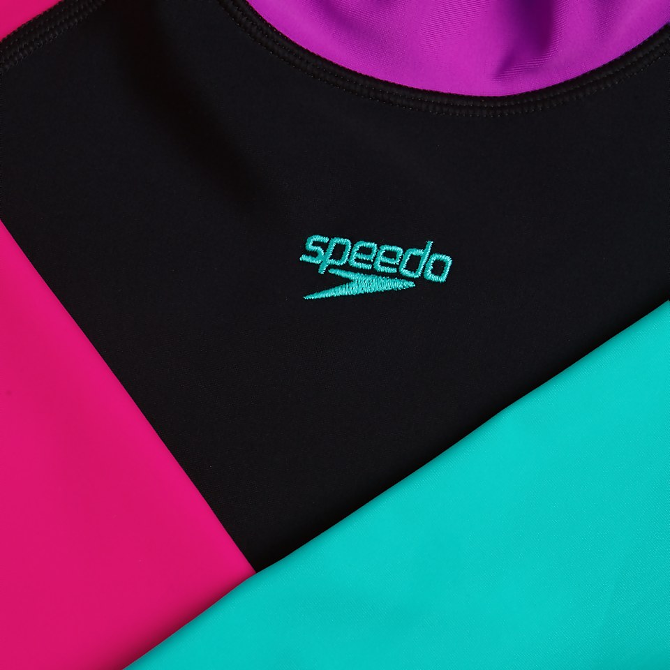 Mädchen Speedo Colourblock langärmeliges Top & Short Schwarz/Pink