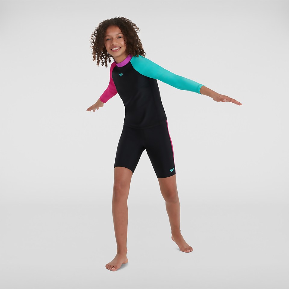 Mädchen Speedo Colourblock langärmeliges Top & Short Schwarz/Pink