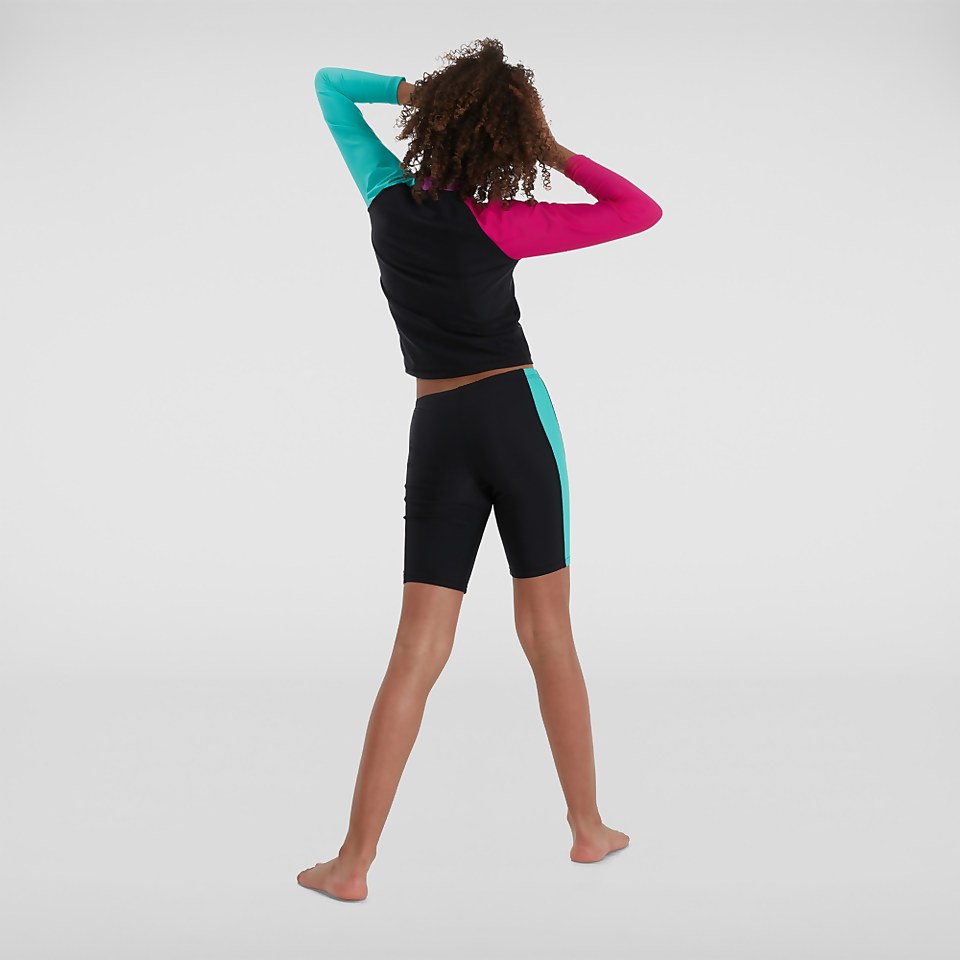 Mädchen Speedo Colourblock langärmeliges Top & Short Schwarz/Pink