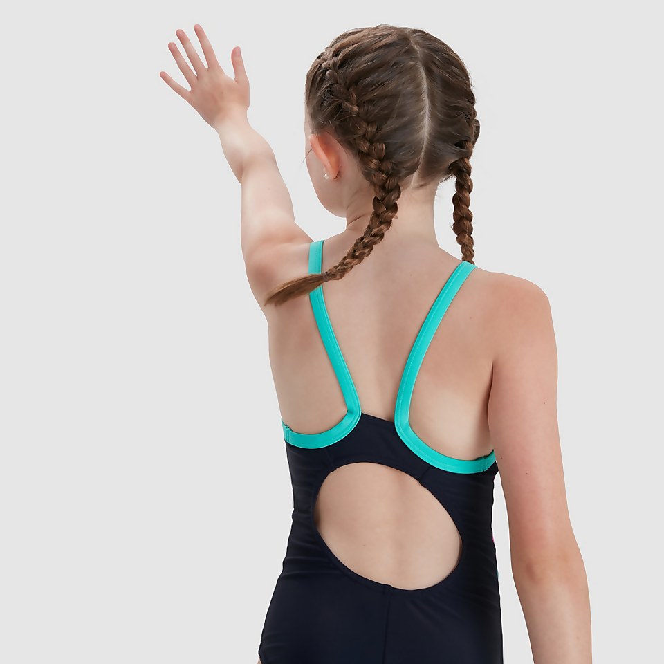 Mädchen Dive Thinstrap Muscleback Badeanzug Marineblau/Pink