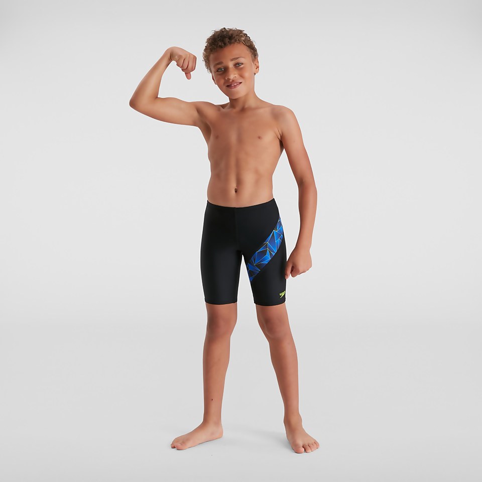 Jungen Digital Cross Panel Schwimmhose Blau/Schwarz