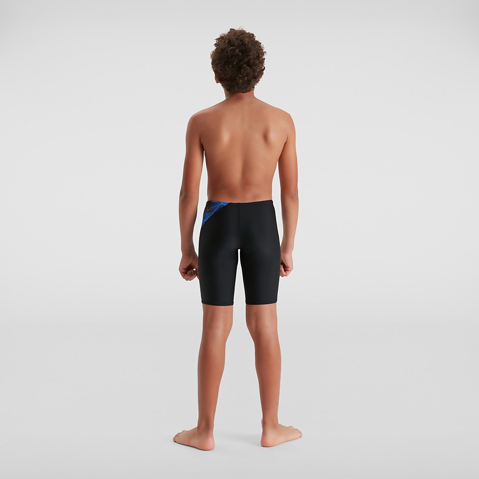Jungen Digital Cross Panel Schwimmhose Blau/Schwarz
