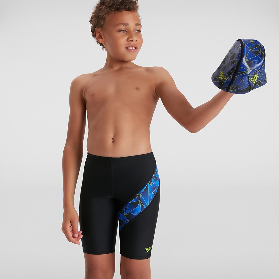 Jungen Digital Cross Panel Schwimmhose Blau/Schwarz