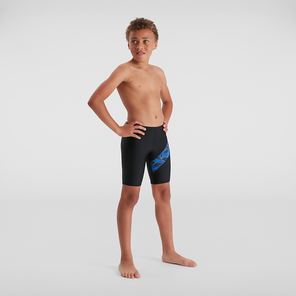 Jungen Digital Cross Panel Schwimmhose Blau/Schwarz