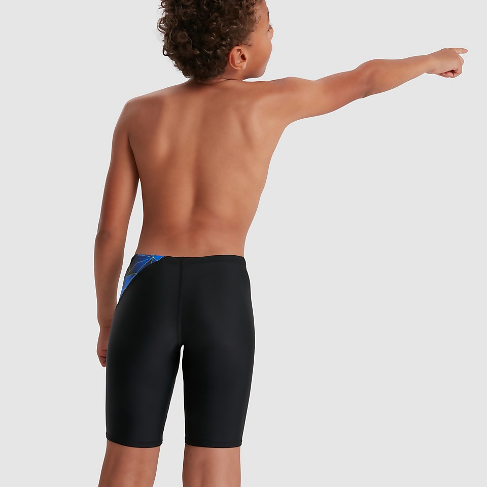 Jungen Digital Cross Panel Schwimmhose Blau/Schwarz