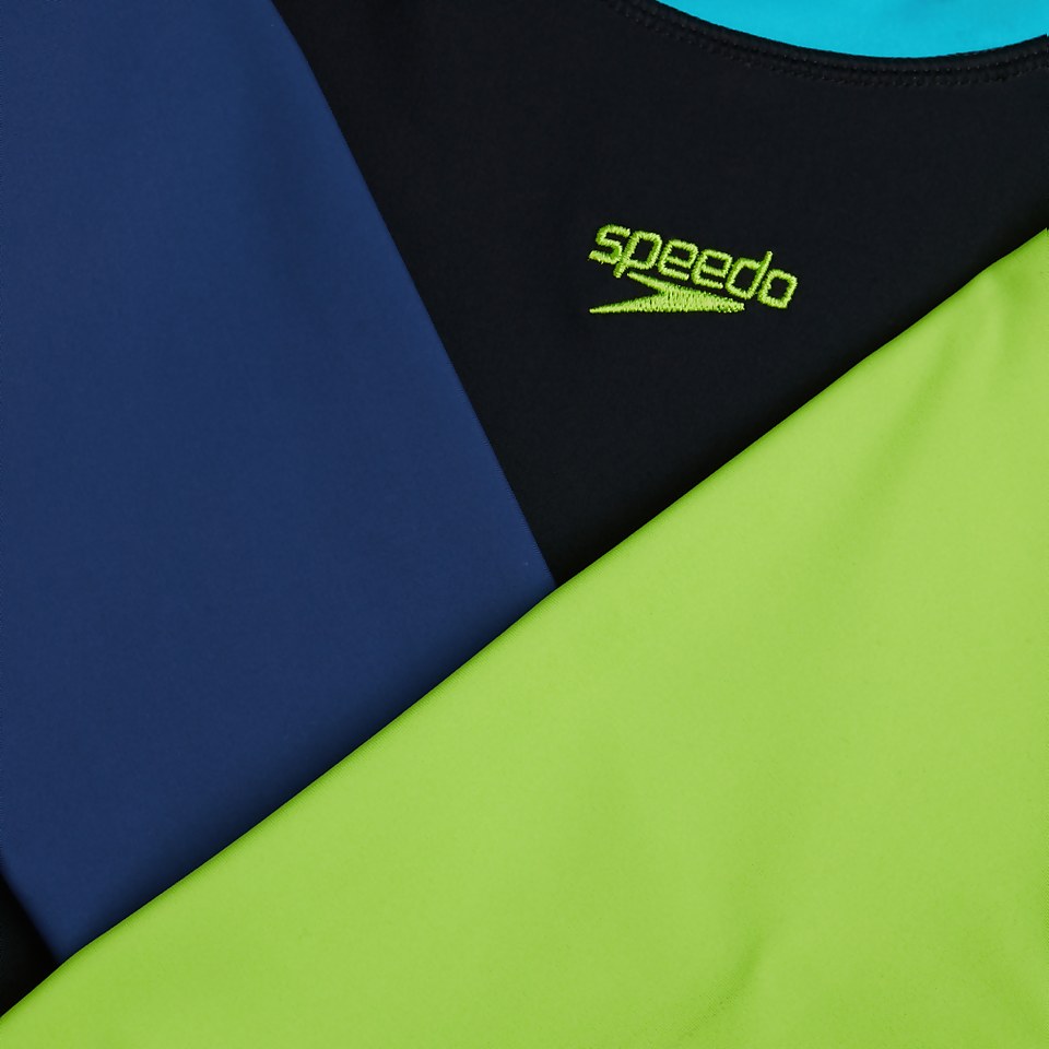 Jungen Speedo Colourblock langärmeliges Top & Short Schwarz/Blau