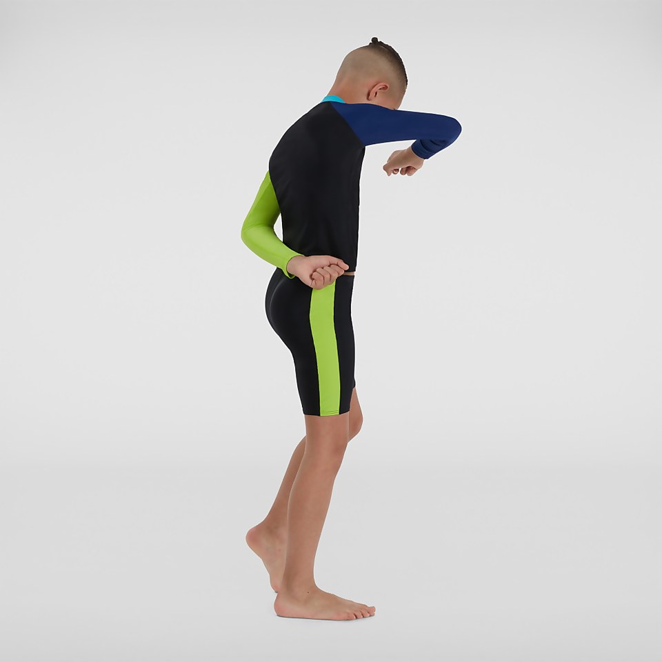 Jungen Speedo Colourblock langärmeliges Top & Short Schwarz/Blau