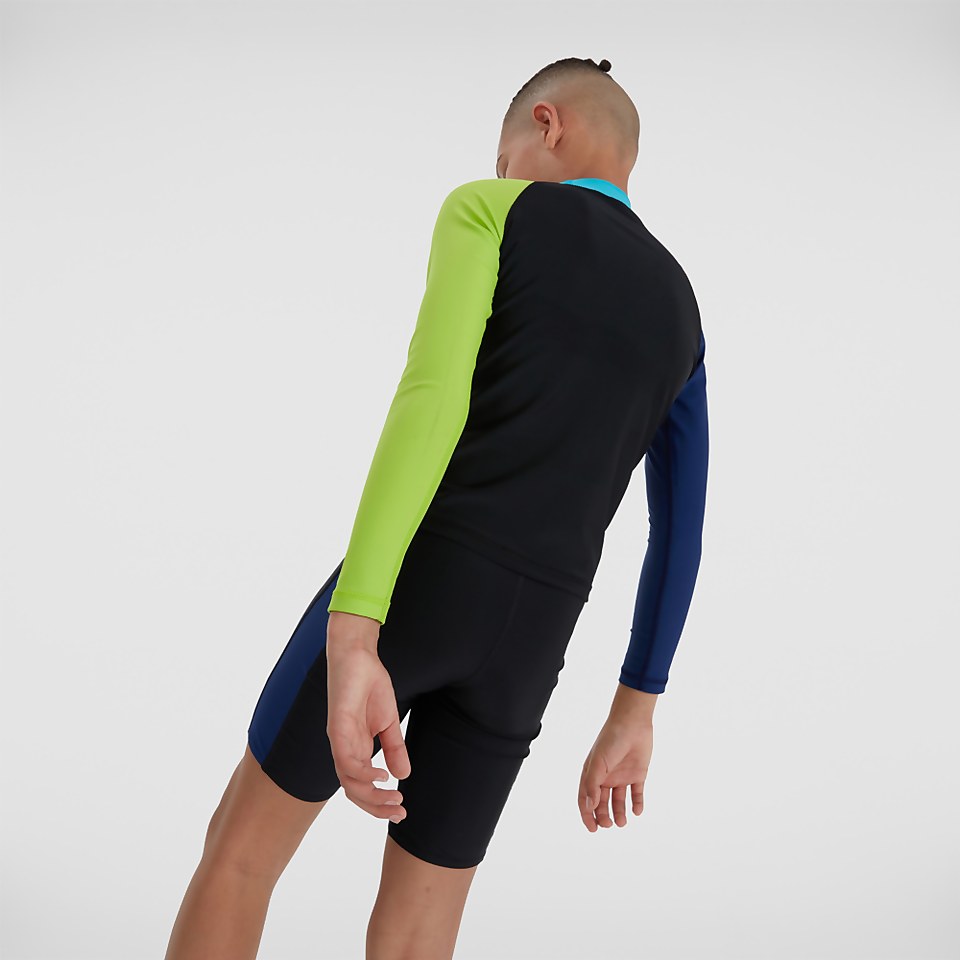 Jungen Speedo Colourblock langärmeliges Top & Short Schwarz/Blau