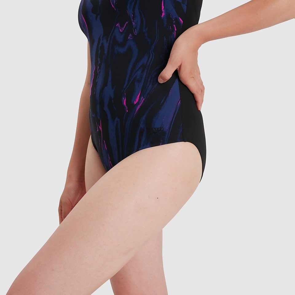 Damen Calypso Printed Badeanzug Schwarz/Pink