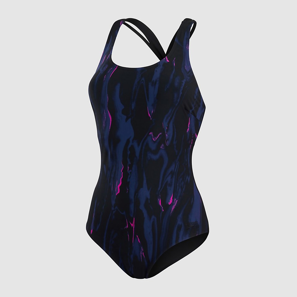 Damen Calypso Printed Badeanzug Schwarz/Pink
