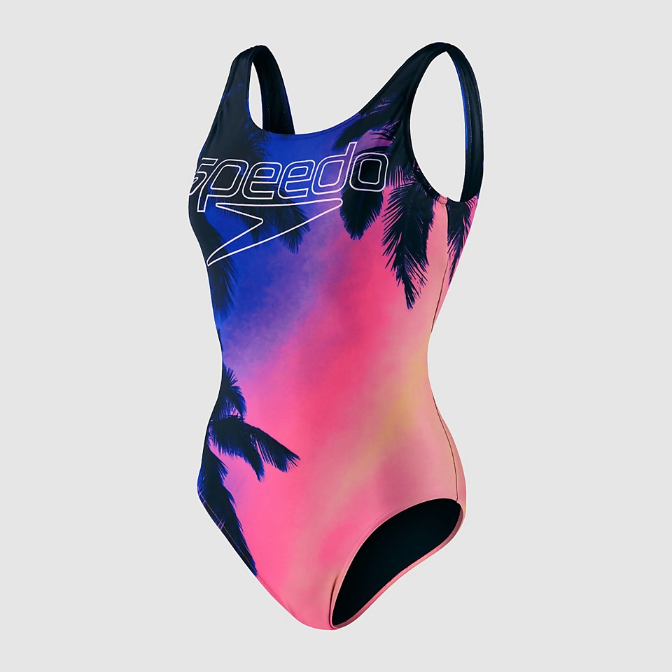 Maillot de bain Femme Digital dos en U bleu/rose
