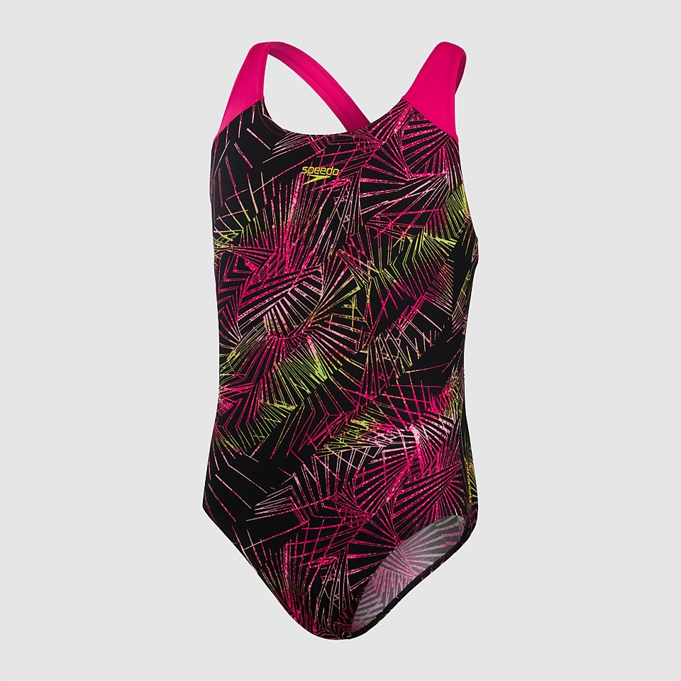 Girls' Allover Splashback Swimsuit Black/Pink