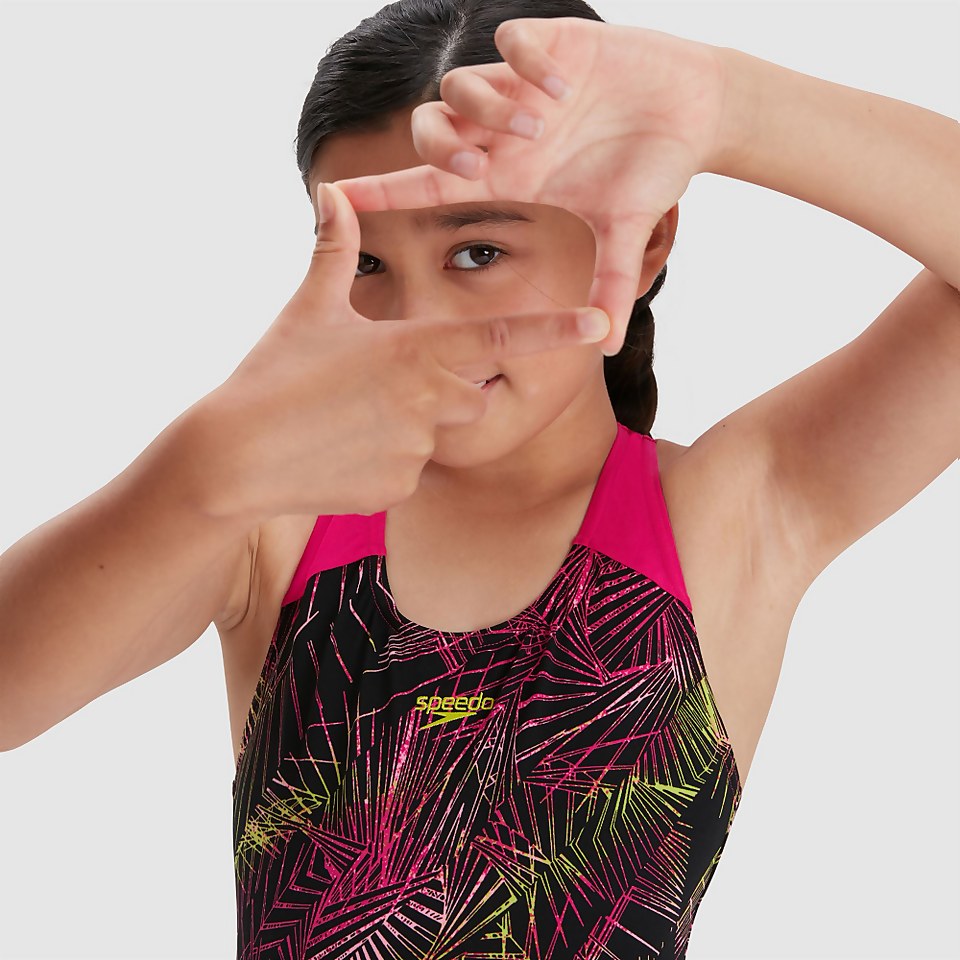 Girls' Allover Splashback Swimsuit Black/Pink