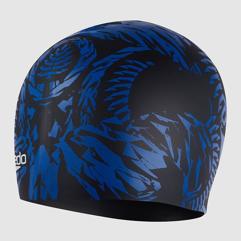 Bedruckte Silikon Badekappe Schwarz/Blau für Erwachsene