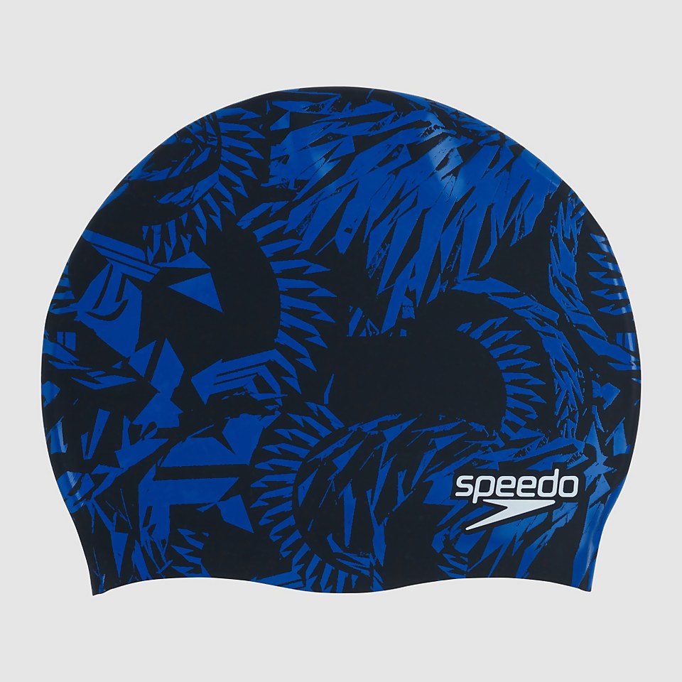 Bedruckte Silikon Badekappe Schwarz/Blau für Erwachsene