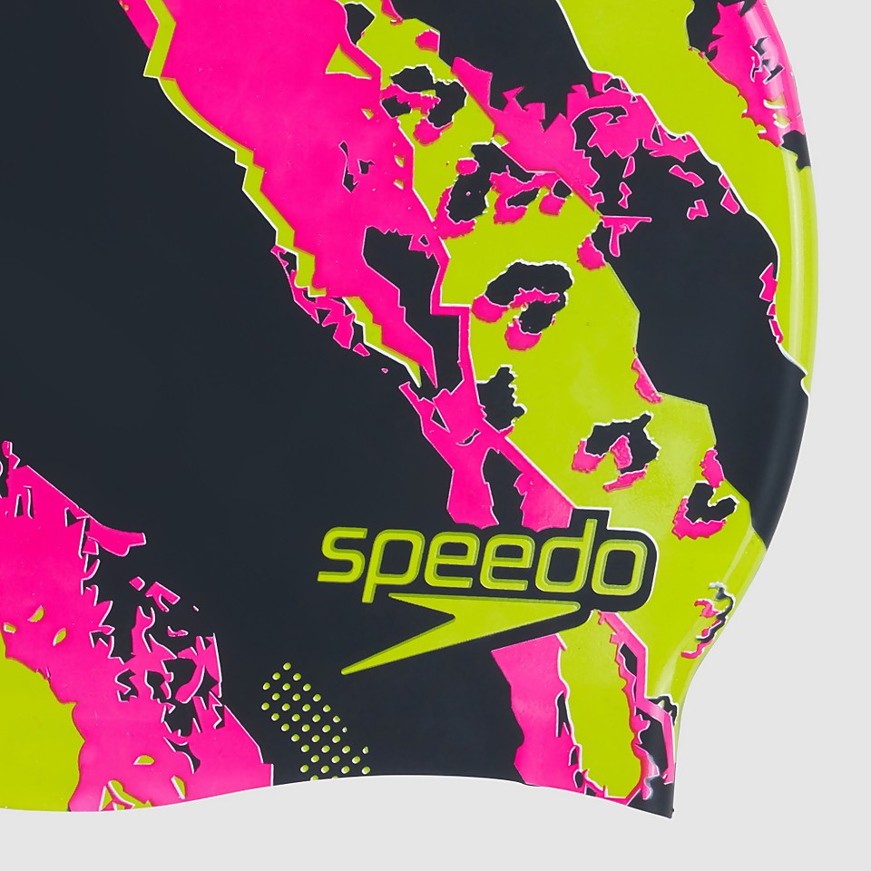 Bedruckte Silikon Badekappe Schwarz/Pink für Erwachsene