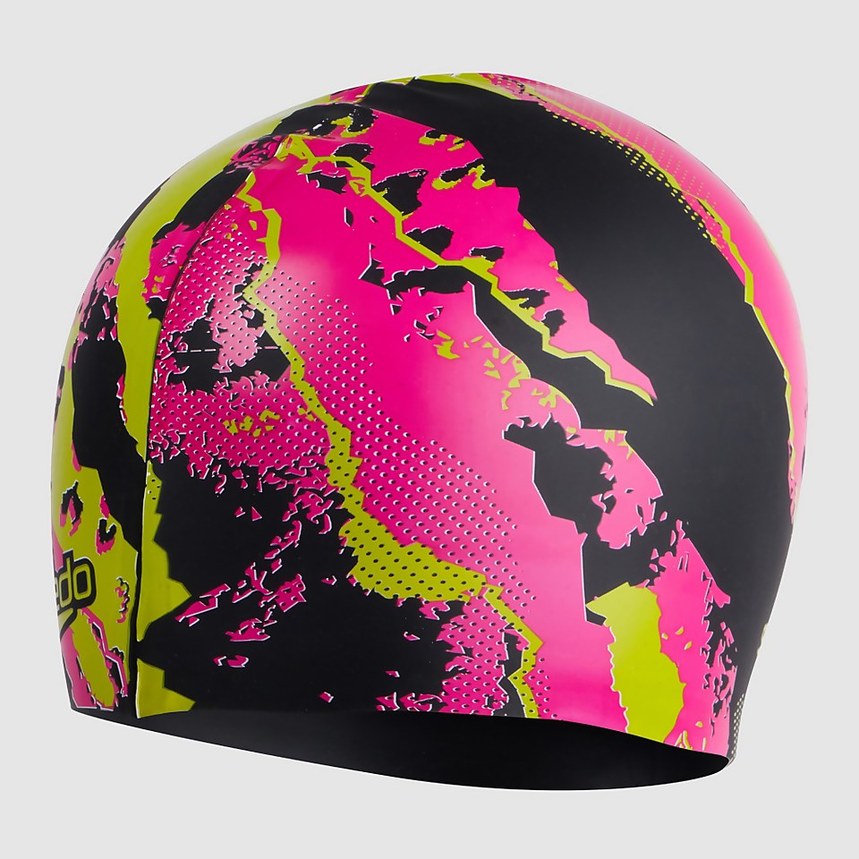 Bedruckte Silikon Badekappe Schwarz/Pink für Erwachsene