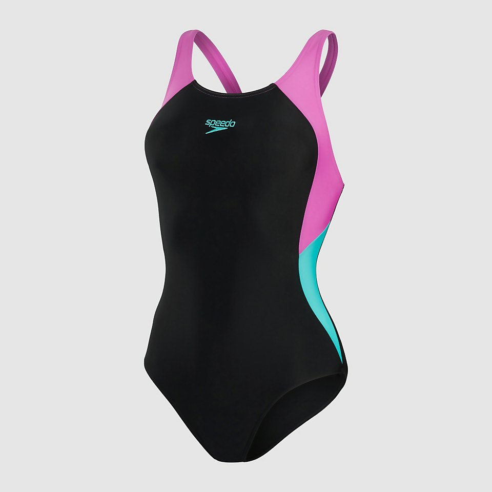 Women's Colourblock Splice Muscleback Swimsuit Black/Blue
