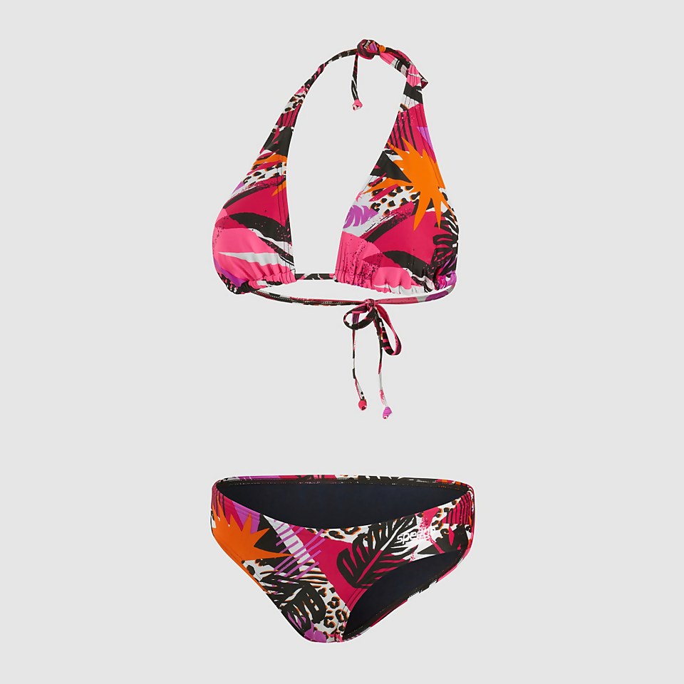 Bikini Femme Allover Triangle bleu marine/rose
