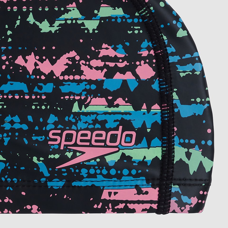 Bedruckte Pace Badekappe Schwarz/Blau für Kinder