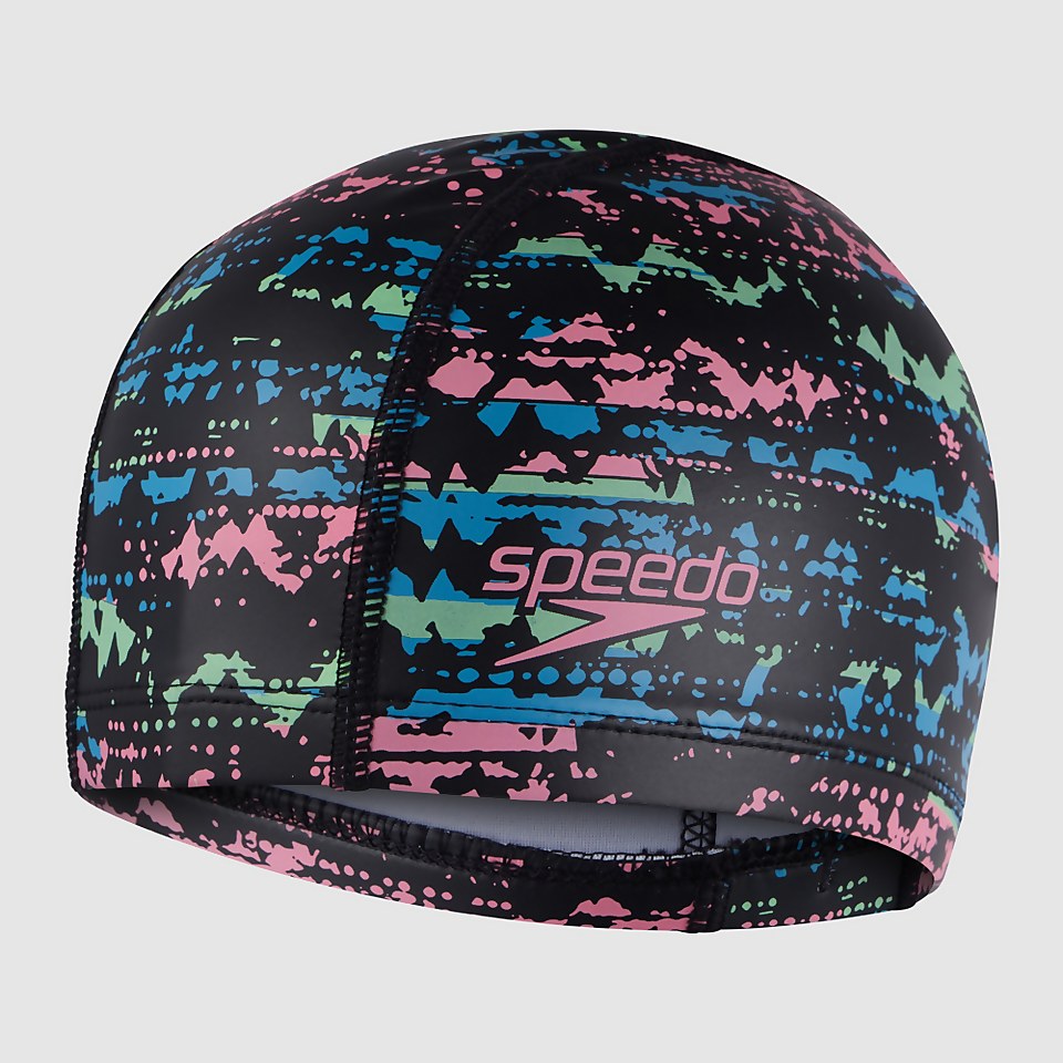 Bedruckte Pace Badekappe Schwarz/Blau für Kinder