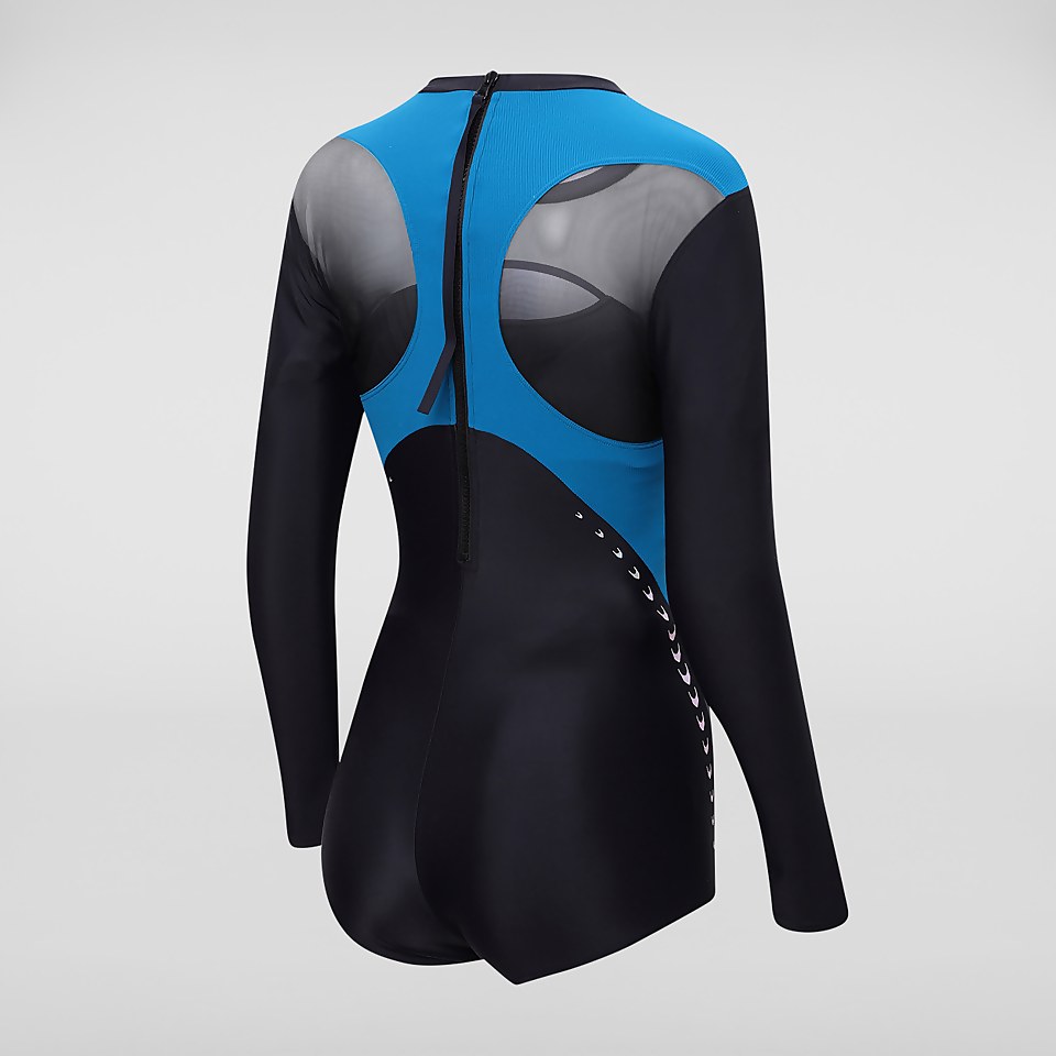 Maillot de bain Femme shorty à manches longues noir/bleu