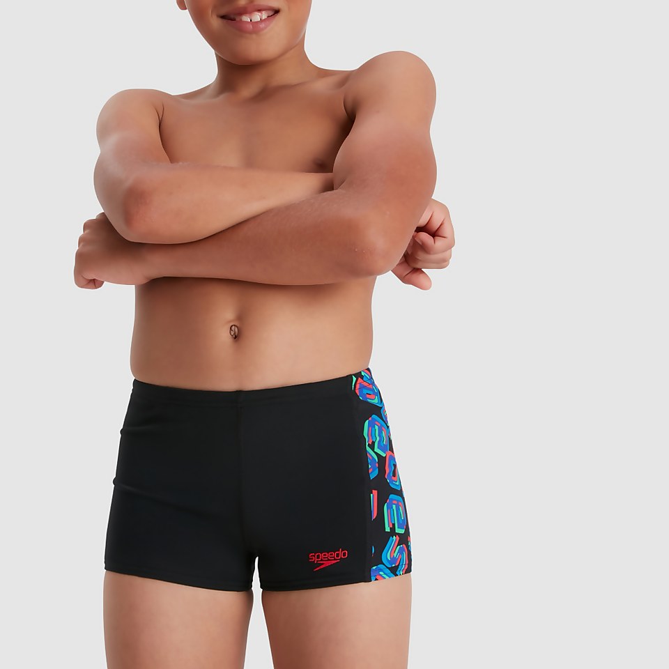 Jungen Digital Panel Aquashort Schwarz/Rot