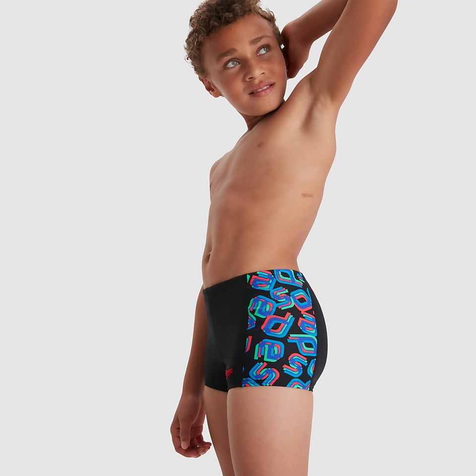Jungen Digital Panel Aquashort Schwarz/Rot