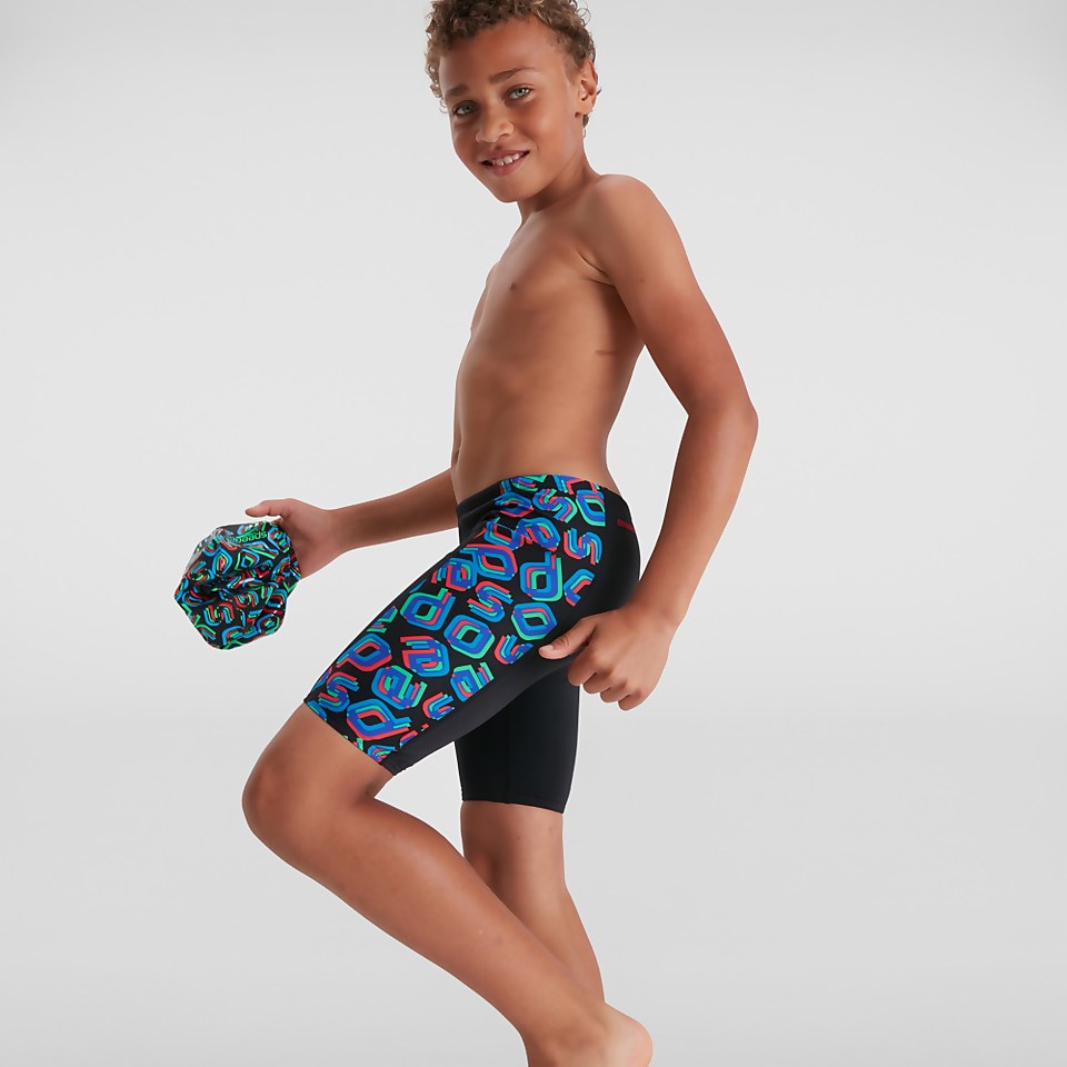 Jungen Digital Panel Schwimmhose Schwarz/Rot