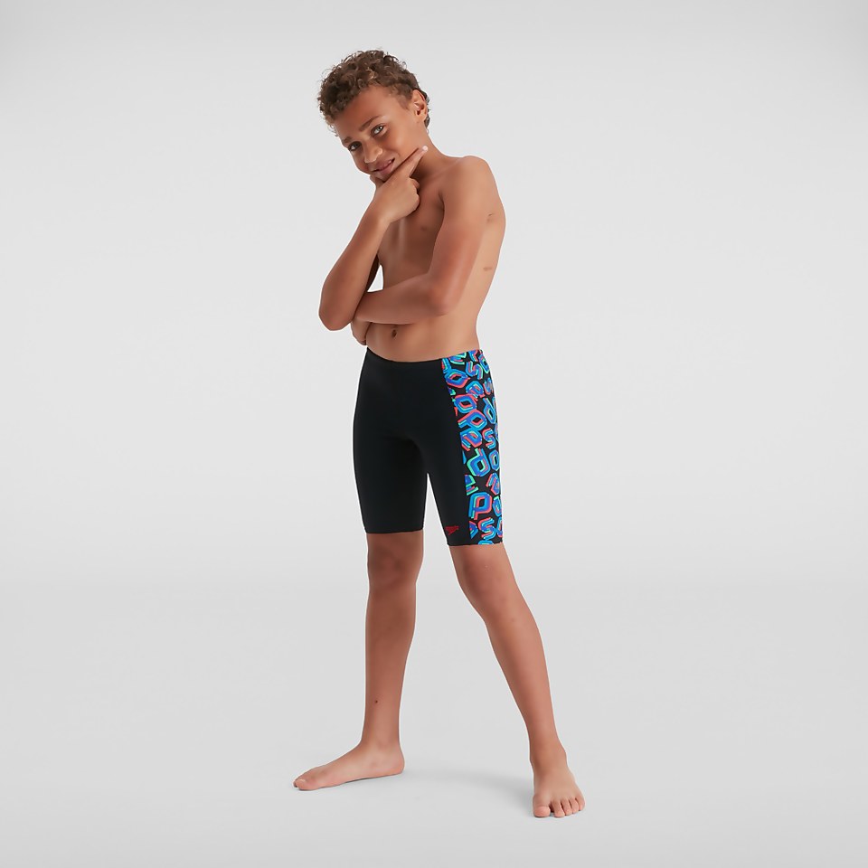 Jungen Digital Panel Schwimmhose Schwarz/Rot