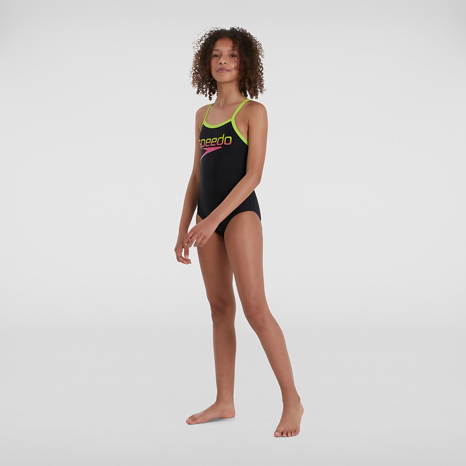 Mädchen Placement Thinstrap Muscleback Badeanzug Schwarz/Grün