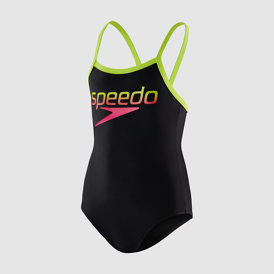 Mädchen Placement Thinstrap Muscleback Badeanzug Schwarz/Grün