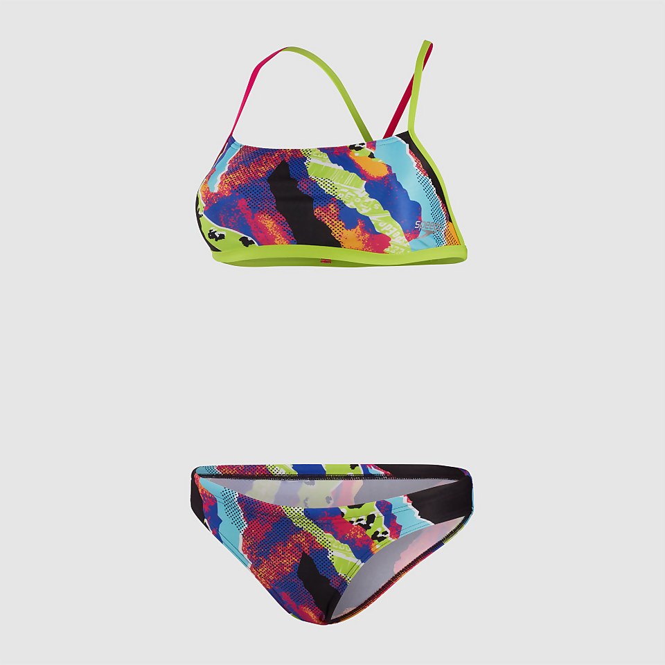 Damen Crossback Bikini Schwarz/Grün