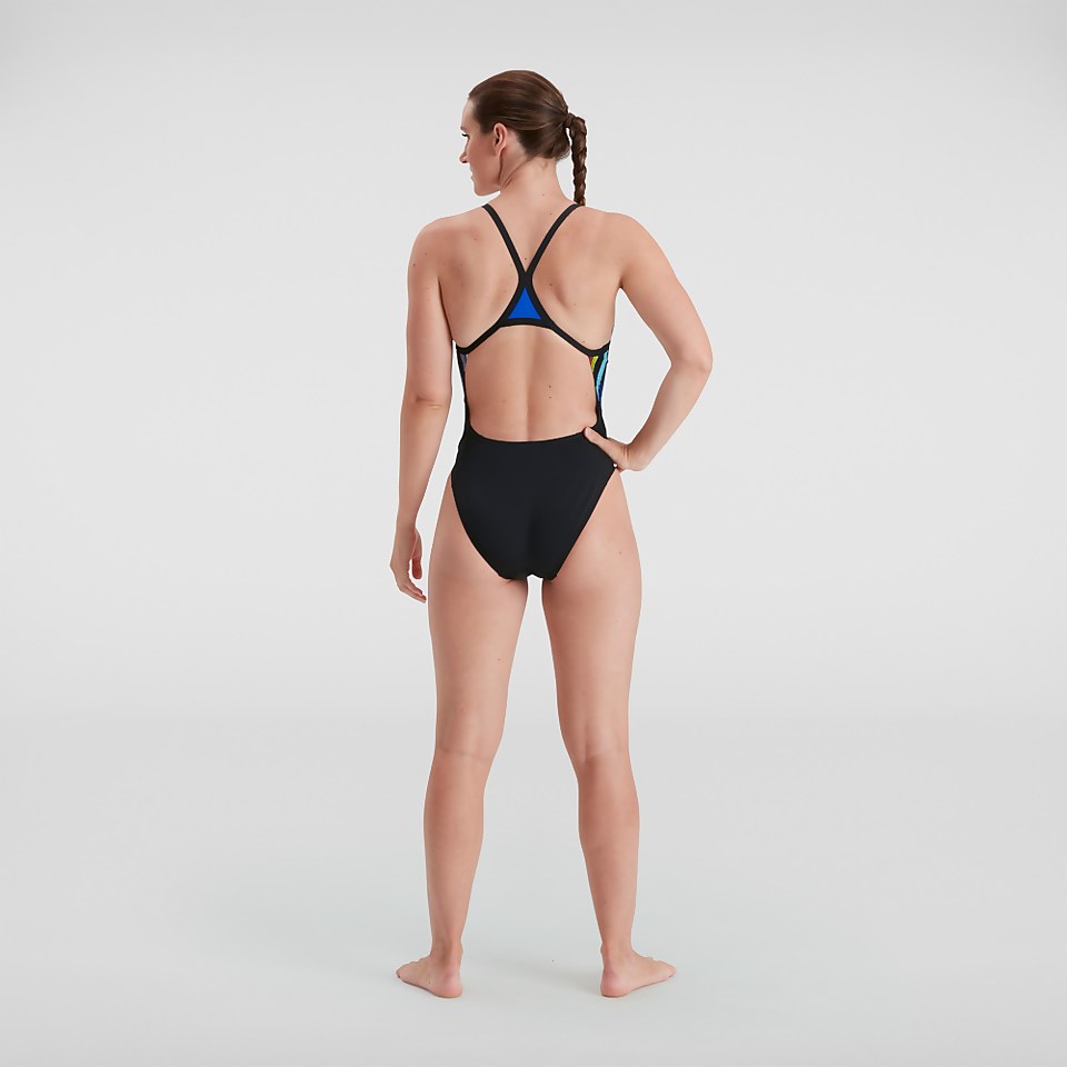 Women's Placement Thinstrap Muscleback Swimsuit Blue/Black