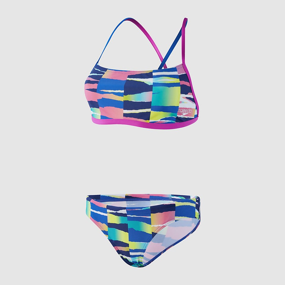 Haut de maillot Femme Cross Back blanc/bleu