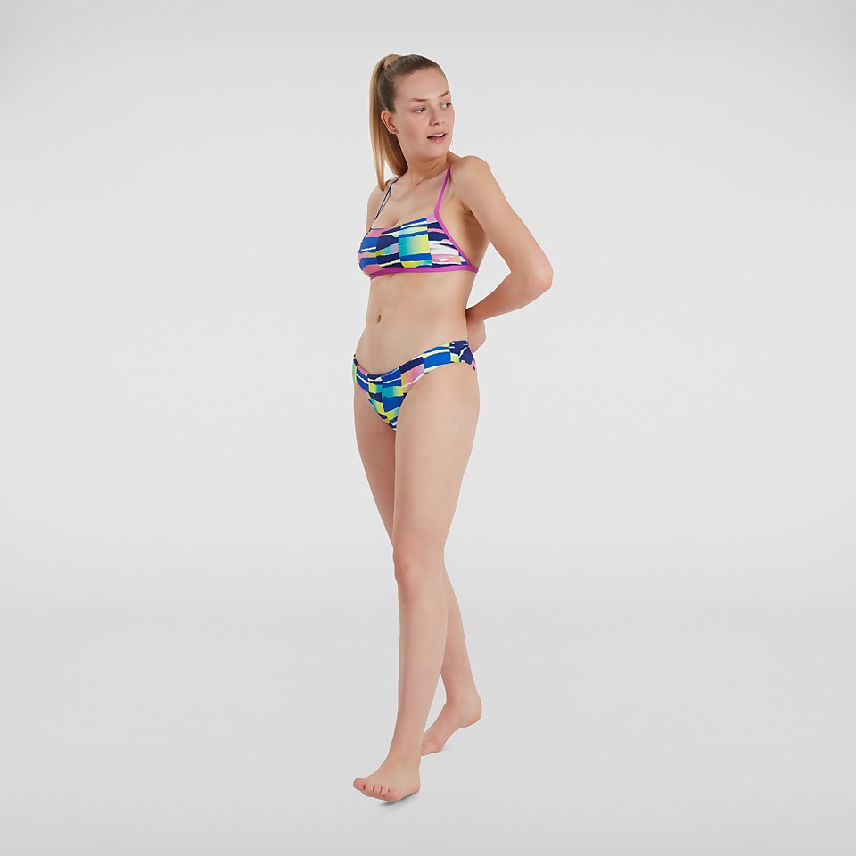 Haut de maillot Femme Cross Back blanc/bleu