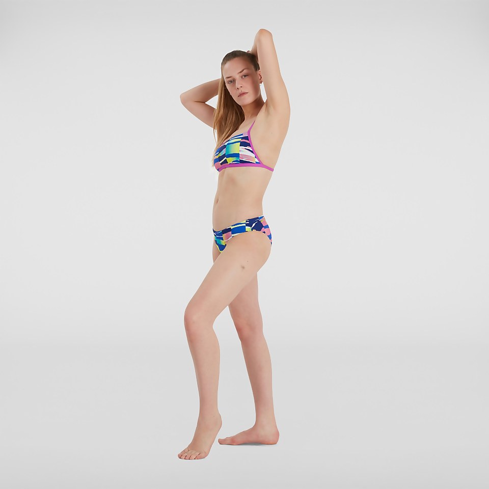 Haut de maillot Femme Cross Back blanc/bleu