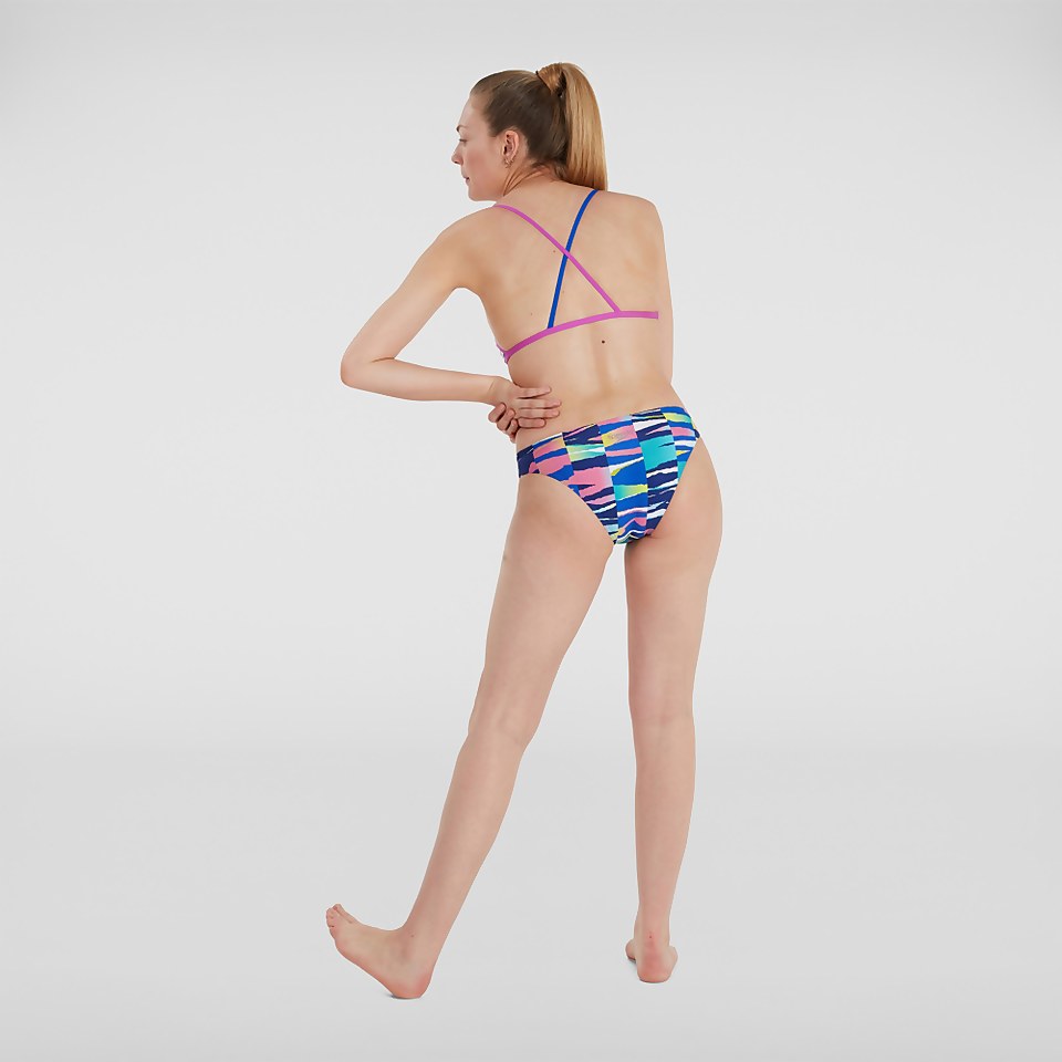 Haut de maillot Femme Cross Back blanc/bleu