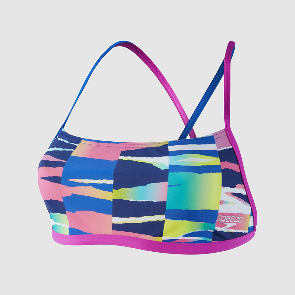 Haut de maillot Femme Cross Back blanc/bleu