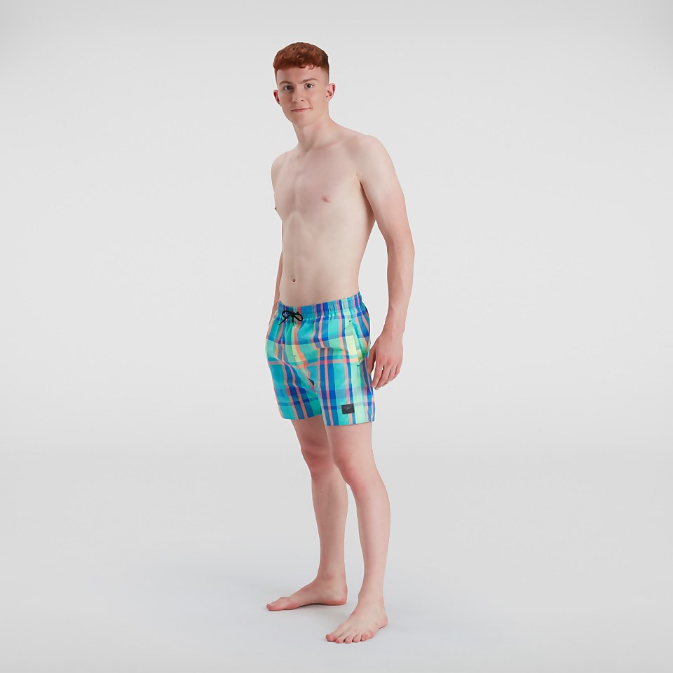 Men's Check Leisure 16" Swim Short Blue