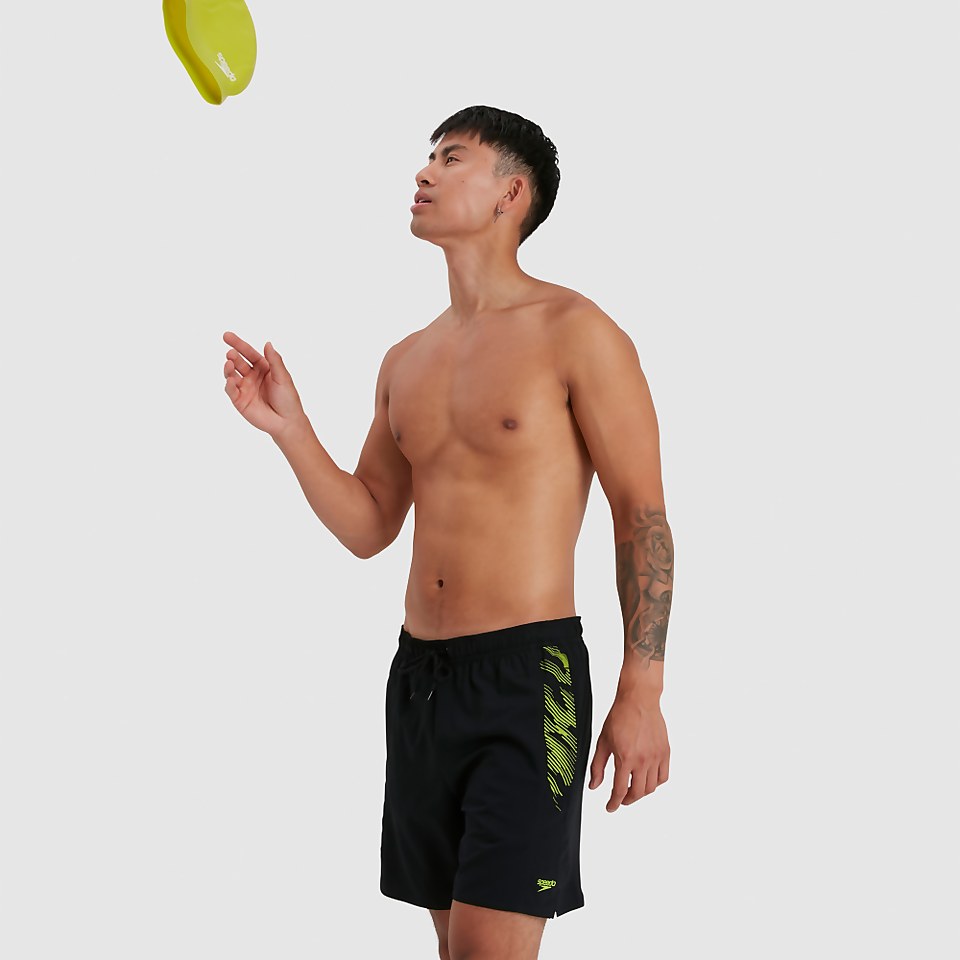 Herren Sport Printed 16" Badeshorts Schwarz/Grün