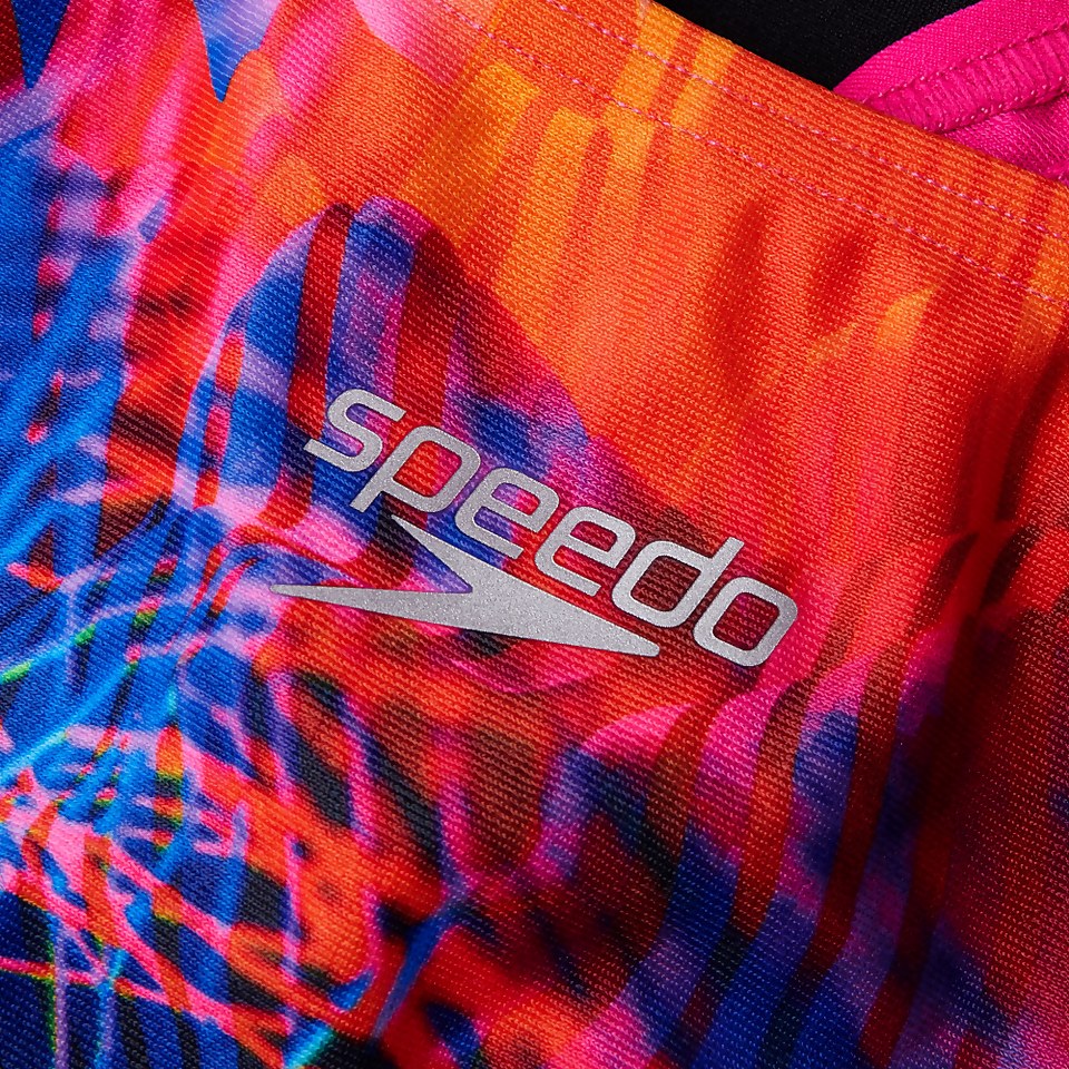 Damen Printed Medalist Badeanzug Schwarz/Pink