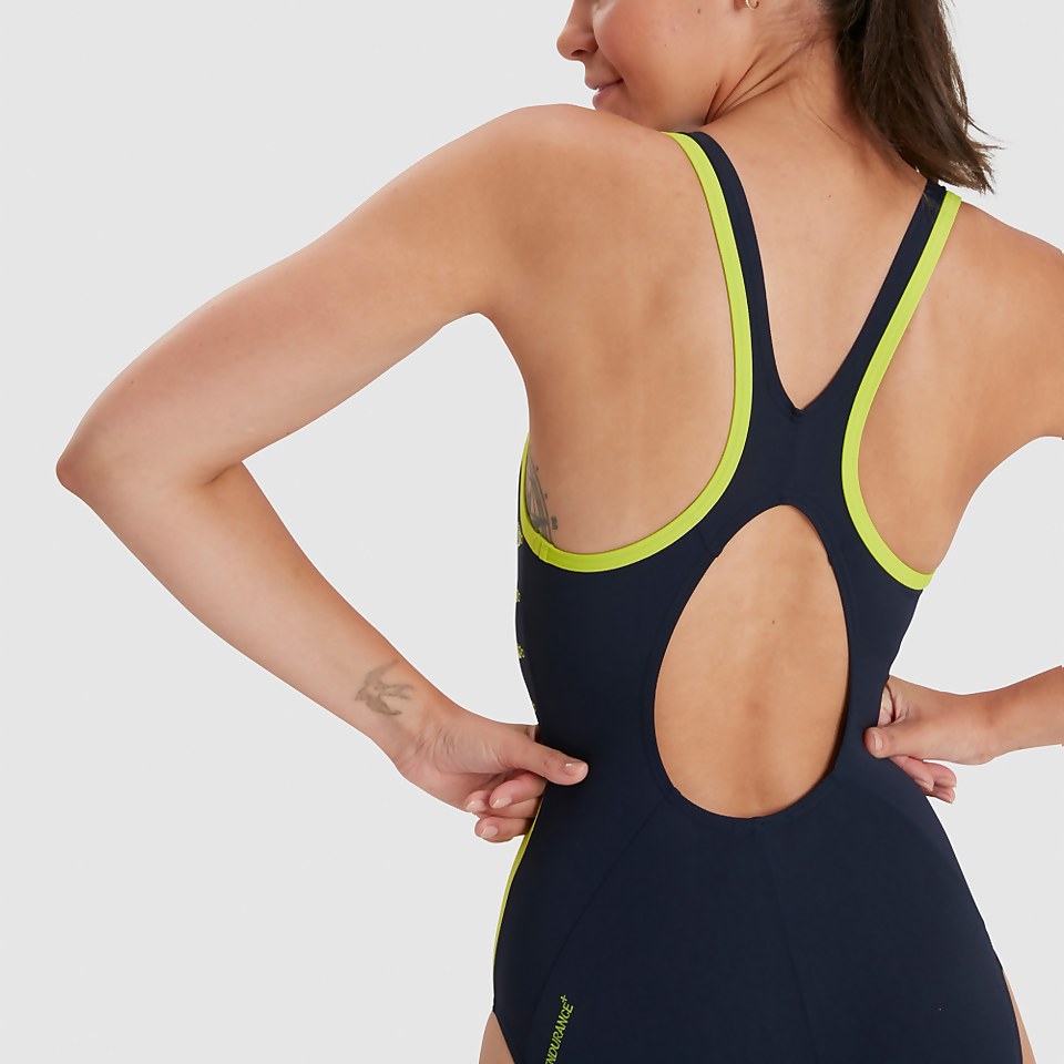 Women's Boom Logo Splice Muscleback Swimsuit Navy/Green