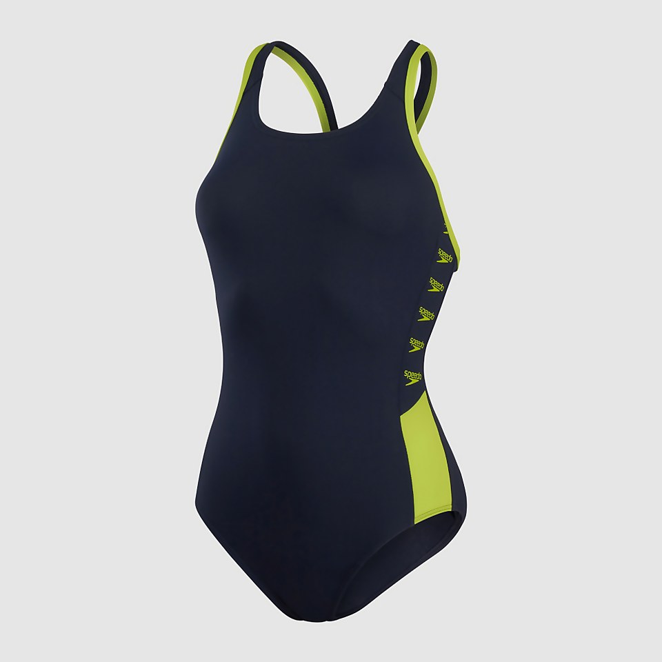 Women's Boom Logo Splice Muscleback Swimsuit Navy/Green