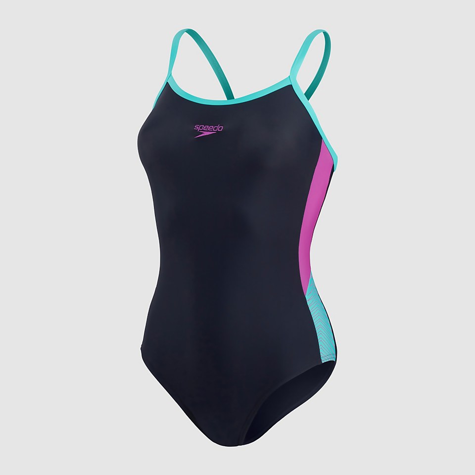 Damen Dive Thinstrap Muscleback Badeanzug Marineblau/Pink