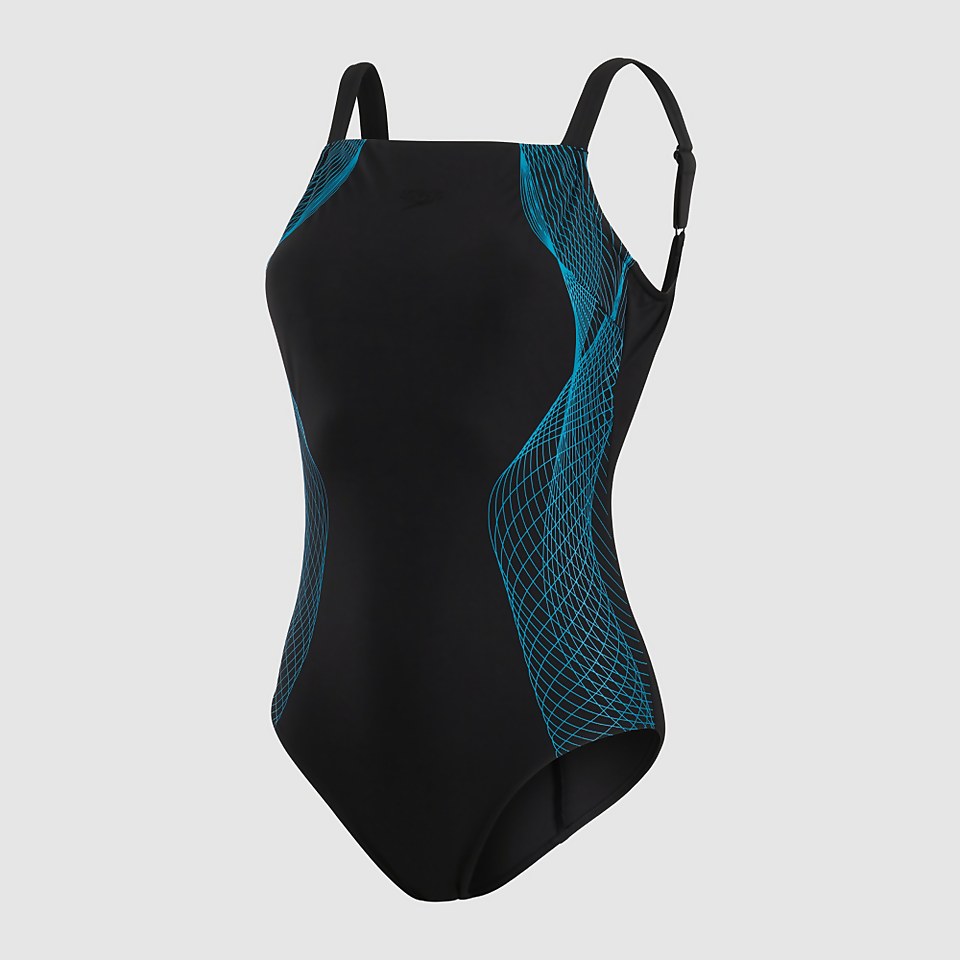 Damen Crystallux Printed Badeanzug Schwarz/Blau