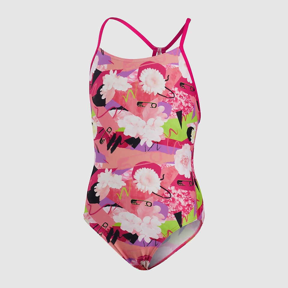 Maillot de bain Fille Allover dos à lanières rose/blanc