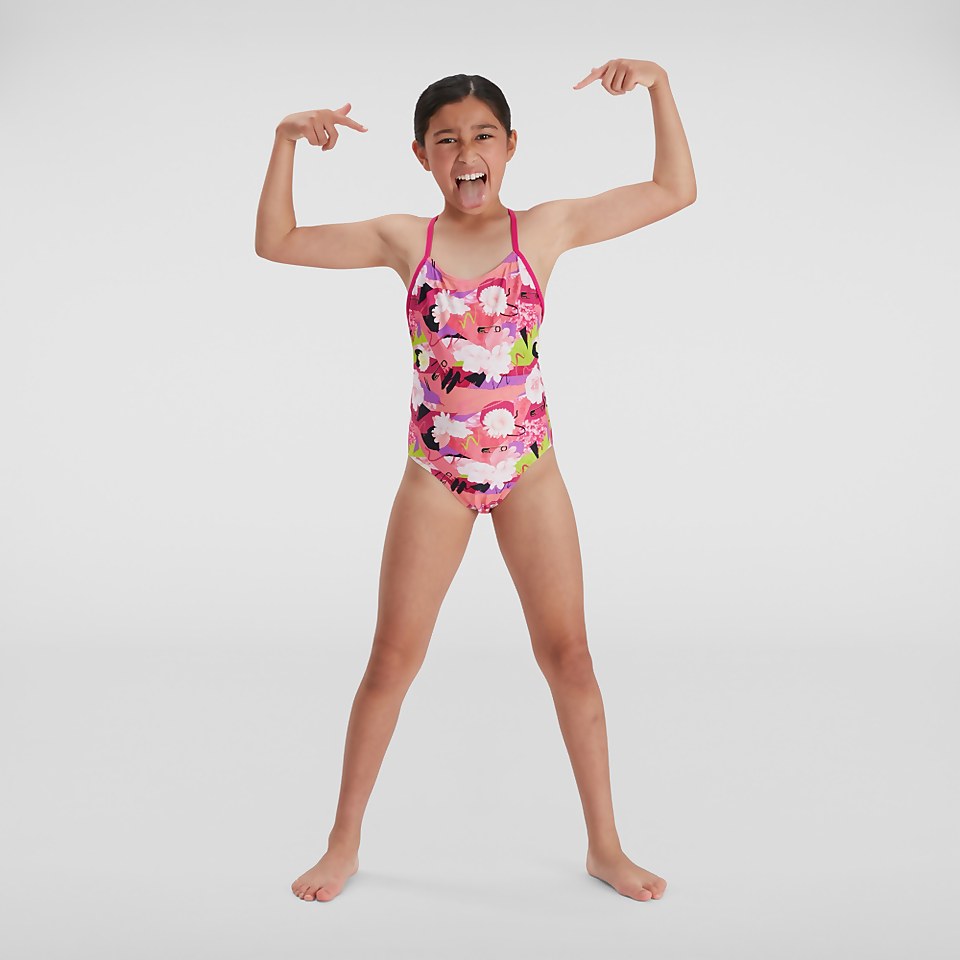 Maillot de bain Fille Allover dos à lanières rose/blanc