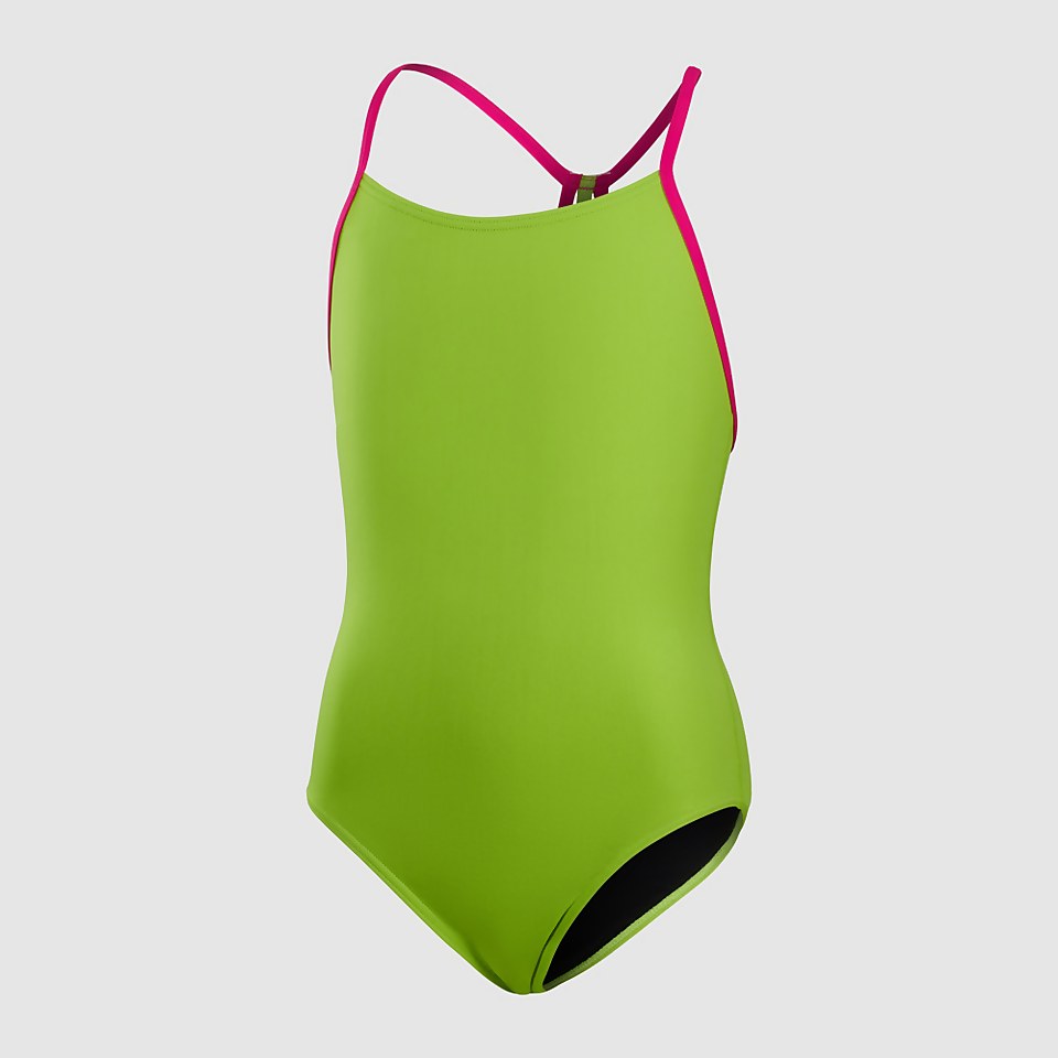 Maillot de bain Fille Allover dos à lanières vert/rose